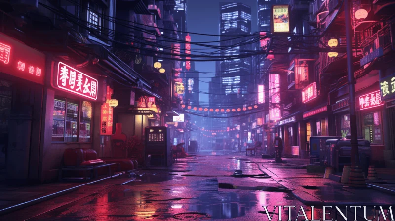 Captivating Cityscape: Neon Lights and Street Signs AI Image
