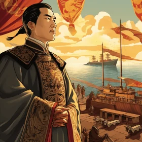 Oriental Outfit and Boats: Detailed Comic Book Art with a Touch of Confucian Ideology