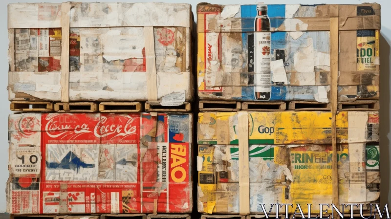 Captivating Cardboard Art: A Stacked Composition Inspired by Mimmo Rotella AI Image