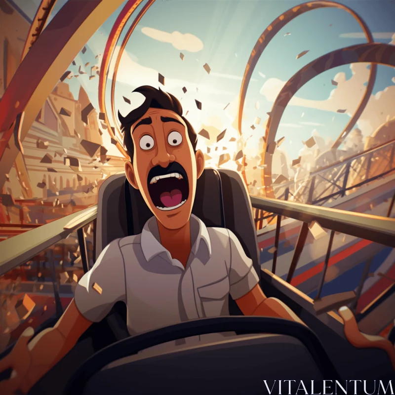 Cartoon Amusement Ride with Man Inside Roller Coaster | Raw Emotions AI Image