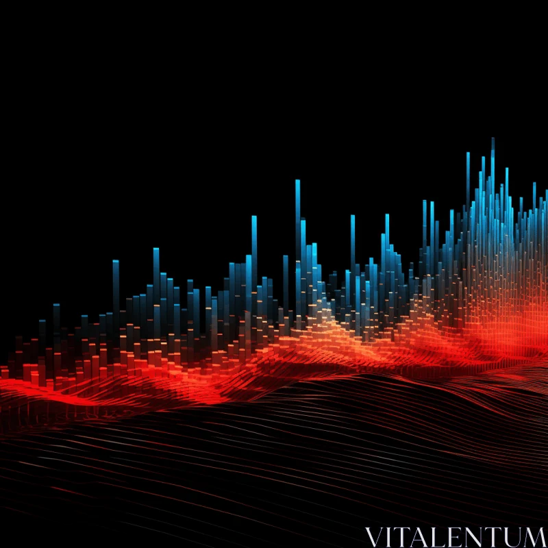 Abstract Music Visualizations: Vibrant Skylines in Light Red and Dark Azure AI Image