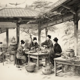 Captivating Chinese Pavilion Illustration: Traditional Genre Scenes