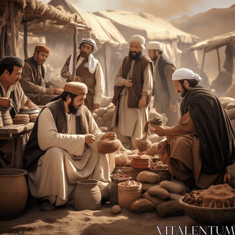 Captivating Middle Eastern Men Eating Outdoors | Clay Mann Digital Art AI Image
