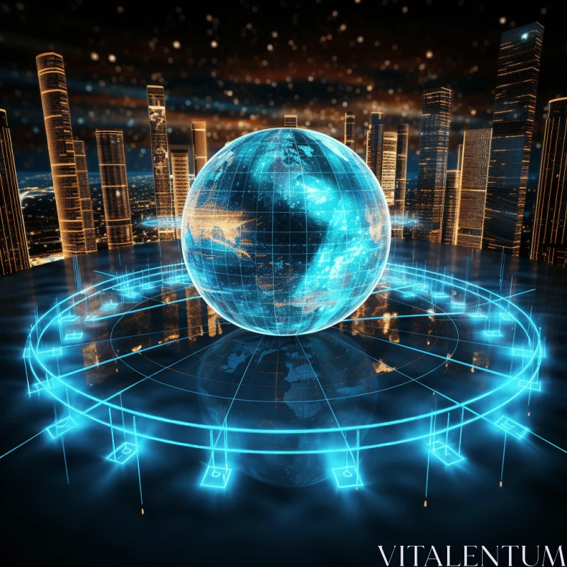 Luminous Futuristic Earth on Computer Network and Cityscape | Topcor 58mm f/1.4 AI Image