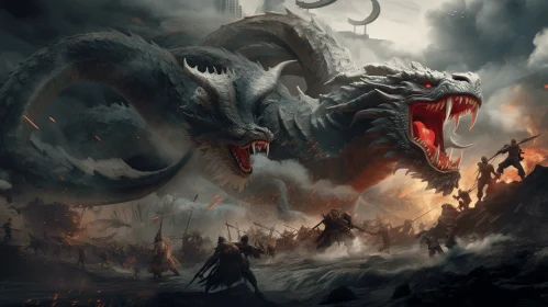 Epic Battle of a Dragon and Hero - Captivating Fantasy Art