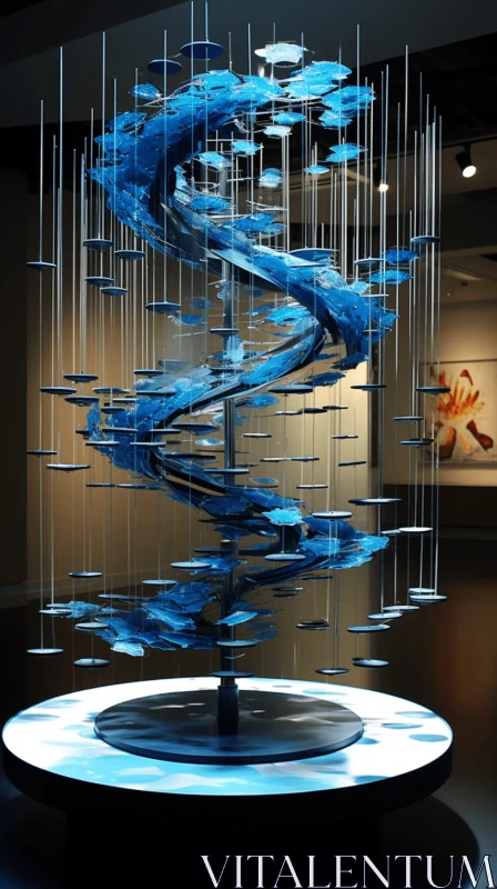 Mesmerizing Blue Glass Sculpture | Suspended/Hanging | Dynamic Energy Flow AI Image