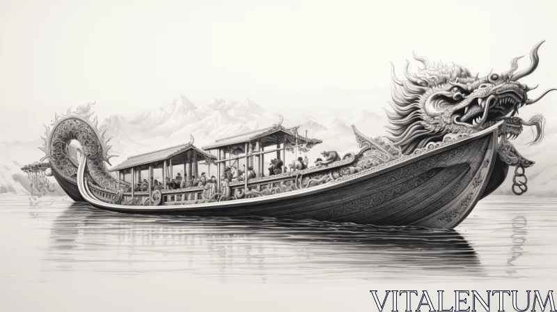 Captivating Chinese Dragon Boat Sketch | Hyper-Detailed Pencil Drawing AI Image