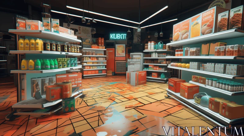 Vibrant Supermarket Store with Orange and Black Tiles | Unreal Engine 5 AI Image
