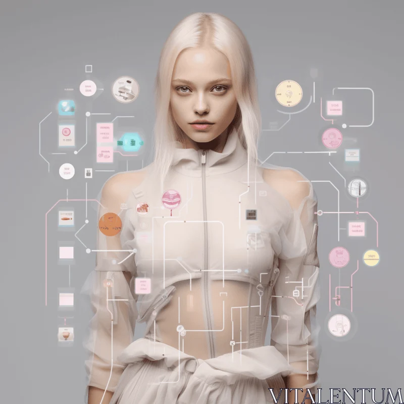 Elegant White Girl with Information Symbols on Her Face AI Image