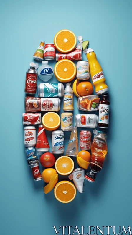 Captivating Head-Shaped Arrangement of Beverages and Foods AI Image