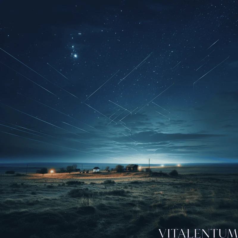 Captivating Star Trails Over the Countryside - Detailed Science Fiction Illustrations AI Image