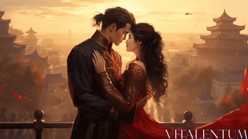 Romantic Embrace on a City Balcony - A Captivating Image AI Image