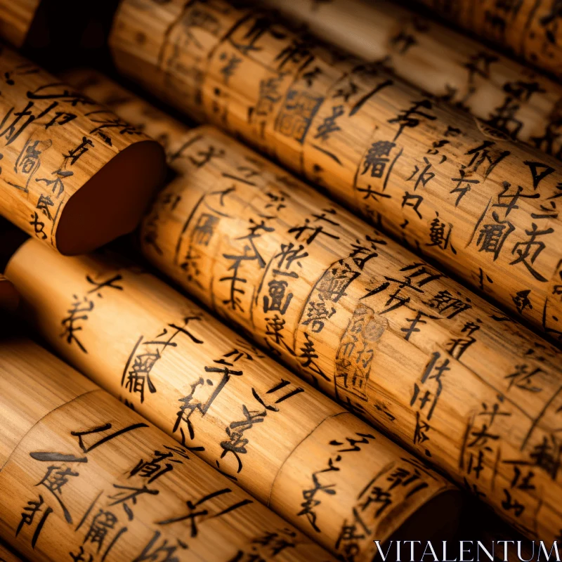 Intricately Detailed Chinese Bamboo Sticks with Musical Influences AI Image