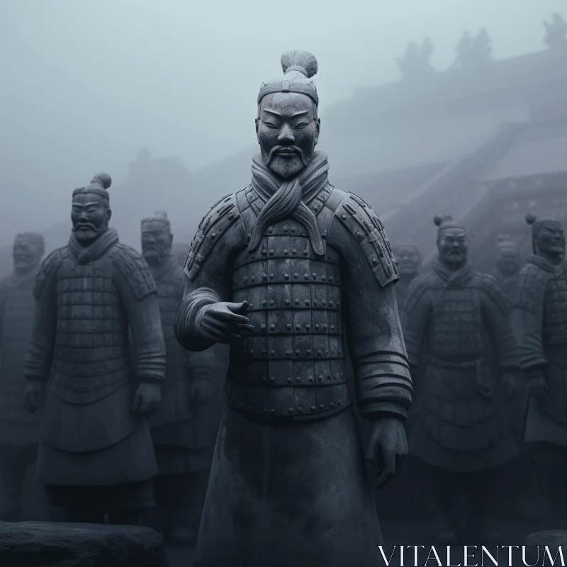 AI ART Dragoncore: Terracotta Soldiers Emerging from the Misty Fog
