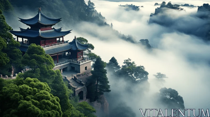 Captivating Chinese Temple in the Clouds: A Serene Journey into Ethereal Landscapes AI Image