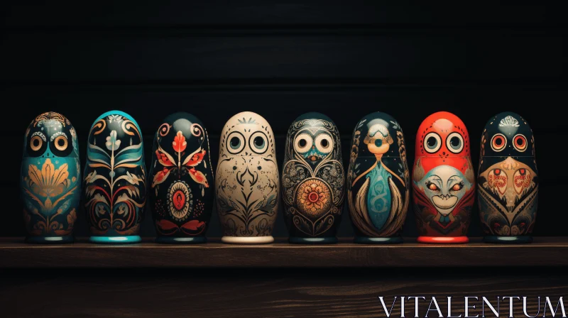 Colorful Wooden Owl Dolls - Birdlife Motifs | Brushwork Exploration AI Image