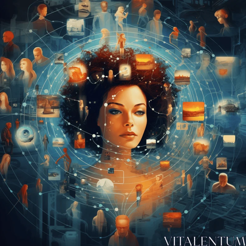 Digital Network Concept Illustration with Afrofuturism-inspired Realistic Oil Portraits AI Image
