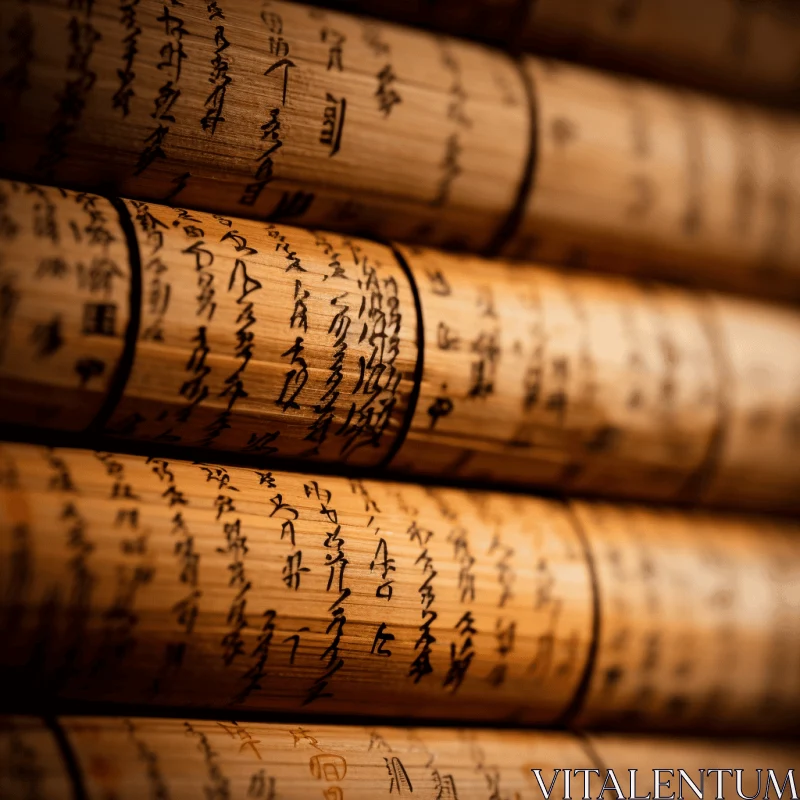 Captivating Chinese Writing on Stacked Bamboo Sticks | Musical Influences AI Image