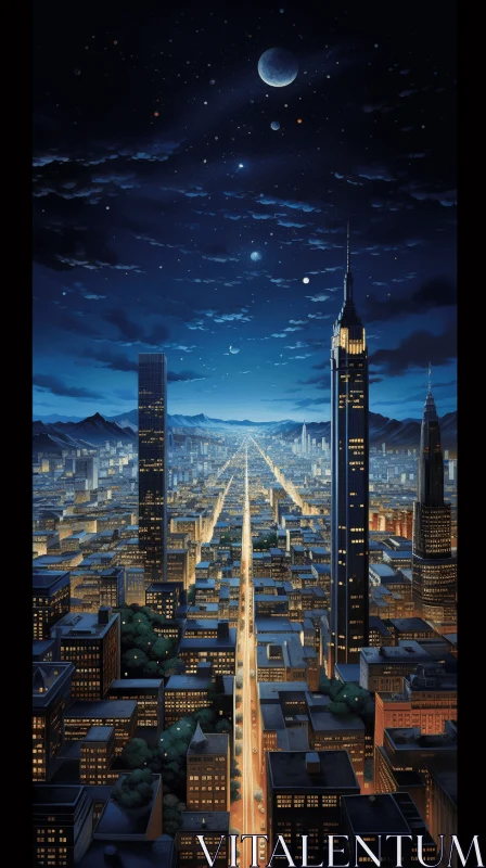 Captivating Night Cityscape: Surrealist Manga Inspired Art AI Image