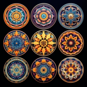 Captivating Collection of Ornamental Art in Dark Indigo and Orange