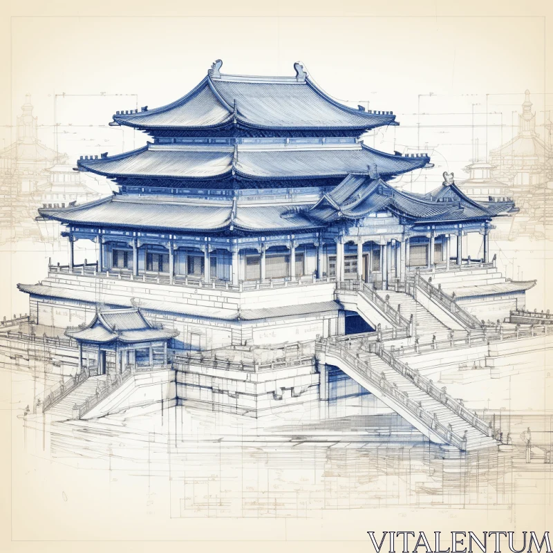 Chinese Architectural Illustration: Detailed Design & Historical Reproductions AI Image