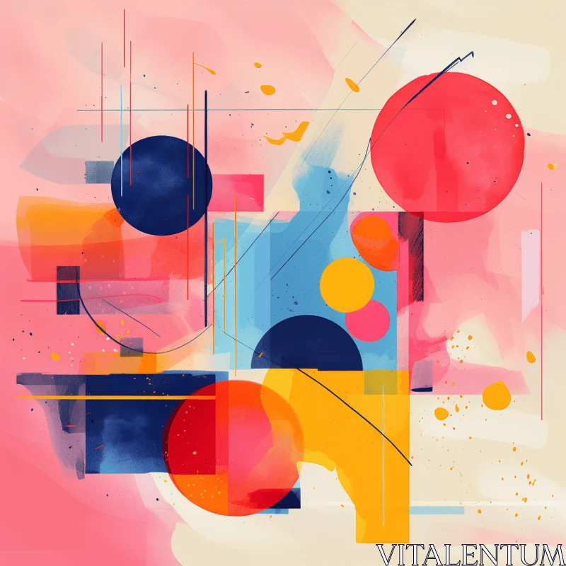 Colorful Abstract Painting with Geometric Shapes | Watercolor Illustrations AI Image