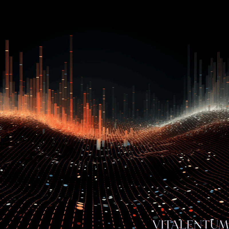 Abstract Network Horizon in Orange and Black | Data Visualization Artwork AI Image