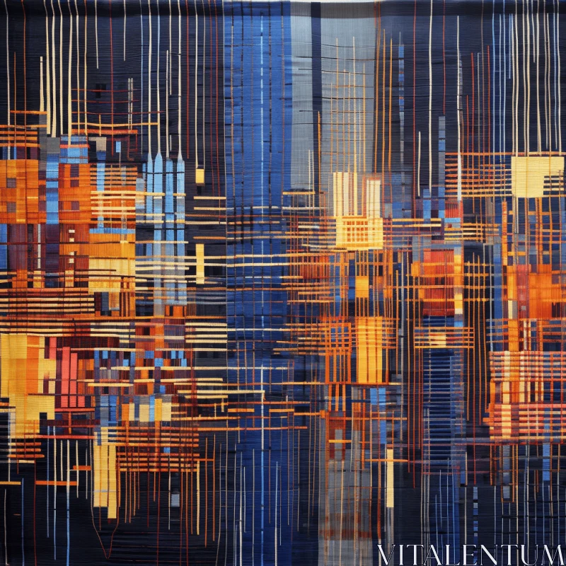 Abstract Painting with Blue and Orange Lines | Cityscape Weaving AI Image