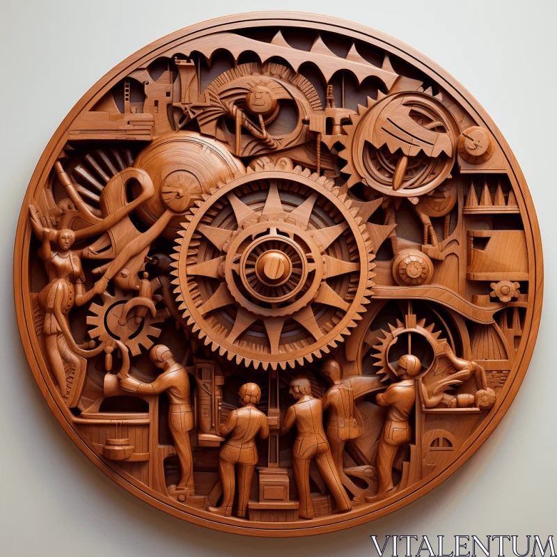 Intricate Carved Wall Sculpture with Fantastical Machines AI Image