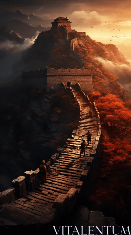 The Majestic Great Wall of China at Sunset - A Captivating Painting AI Image