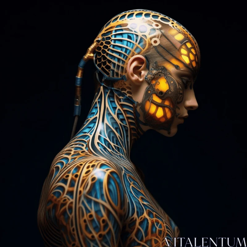 Captivating Artwork: Woman with Robotic Body on Black Background AI Image