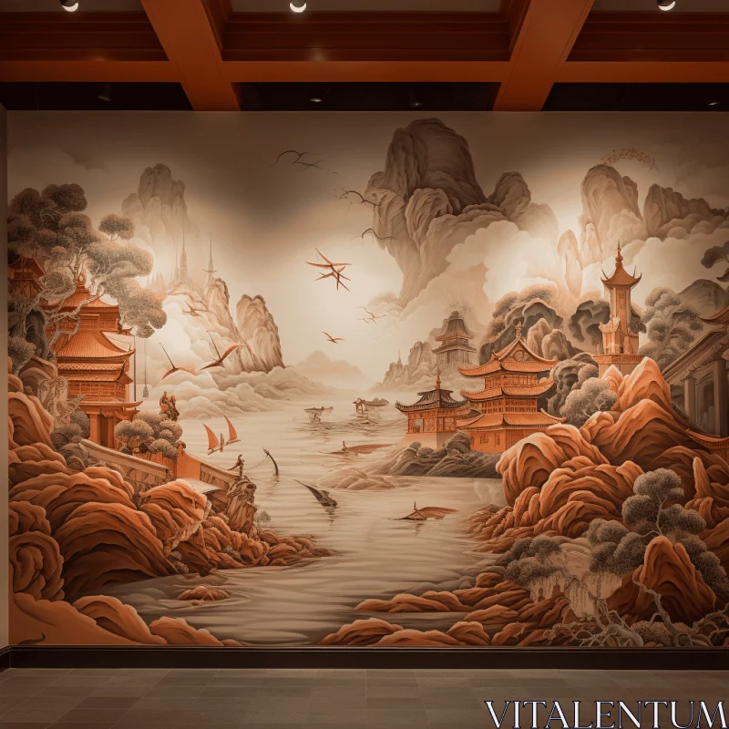 Captivating Chinese Mural: Realistic Rendering and Luminous Landscapes AI Image
