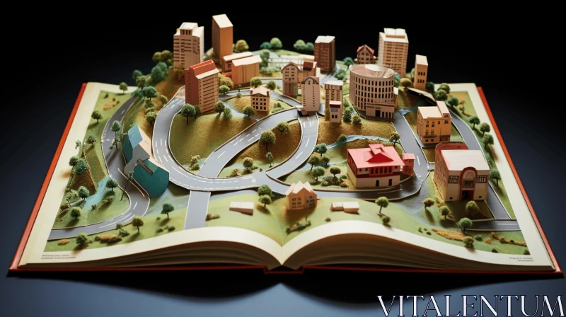 Whimsical Cityscape in an Open Book: A Playful Northwest School Artwork AI Image