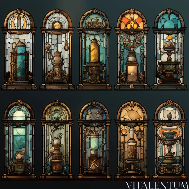 Stunning Stained Glass Windows: Dark Bronze and Light Aquamarine AI Image