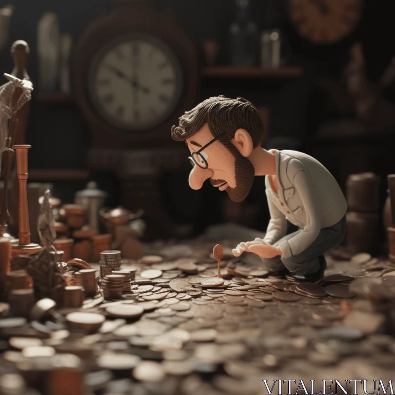 Charming Boy with Glasses Digging for Coins | Tabletop Photography AI Image