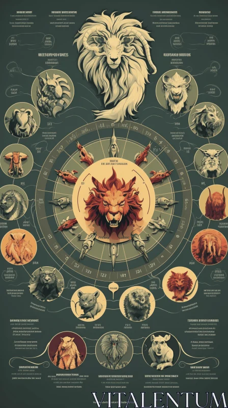 Lion and Goat Zodiac Signs: Graphic Design-Inspired Illustrations AI Image