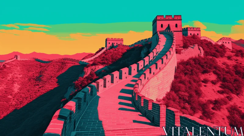 Vibrant Pop Art-Inspired Collage of the Great Wall of China AI Image