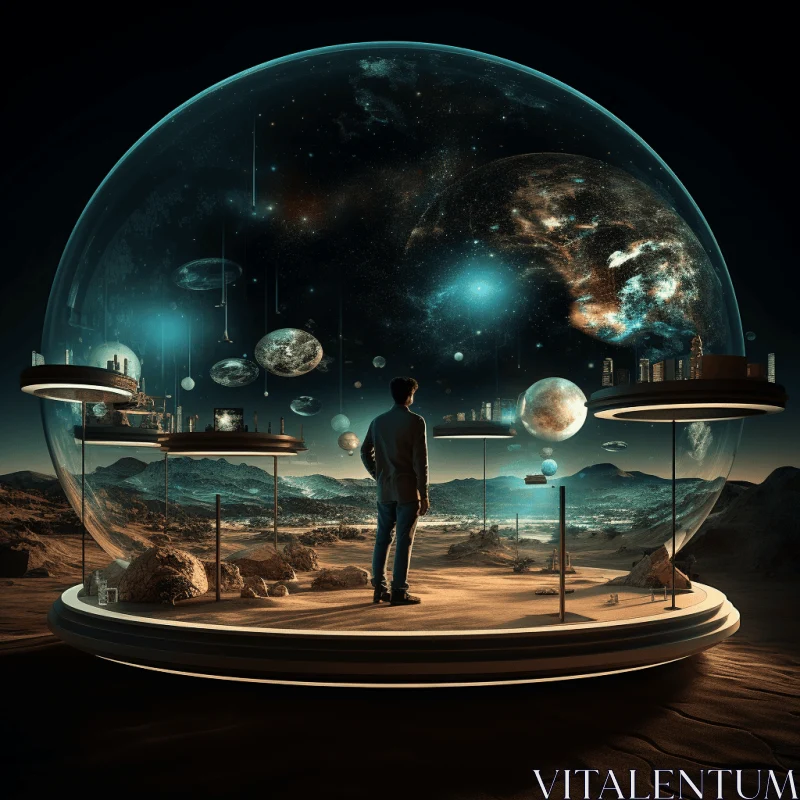 Glass Sphere in the Desert: A Captivating Cosmic Landscape AI Image