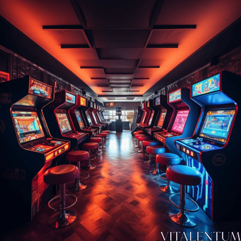 Captivating Arcade Hallway: Vintage Video Game Machines in Mesmerizing Tonalist Style AI Image