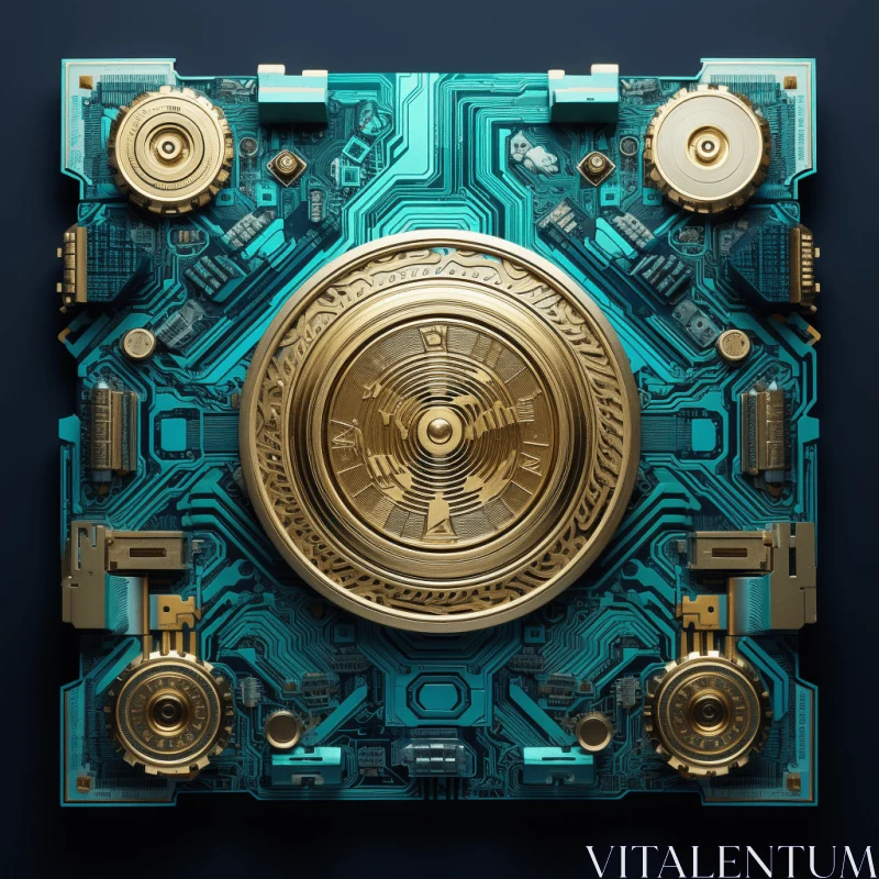 Intricate Electronic Clock with Golden Metal Details | Abstract Art AI Image