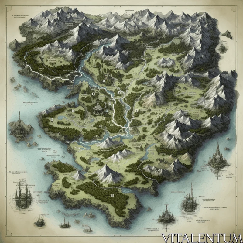 A Captivating Map of a Fantasy Land - Realistic Landscapes AI Image