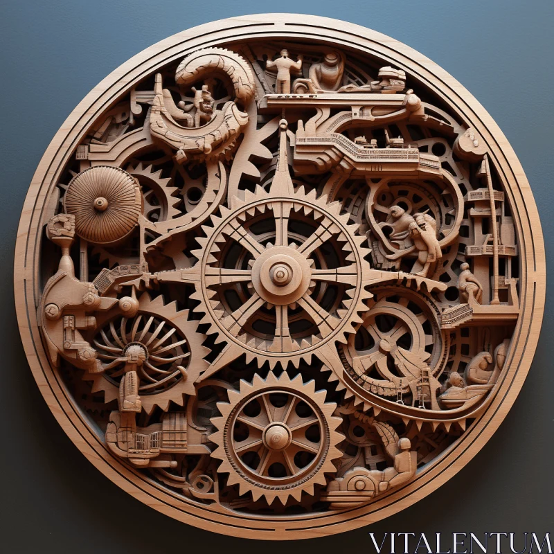 Intricately Carved Wooden Clock with Futuristic Victorian Aesthetics AI Image
