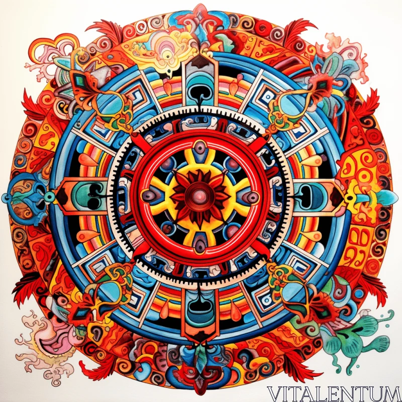 Colorful Aztecs Mayan Painted Calendar | Kinetic Installations AI Image