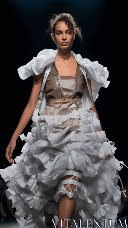 AI ART Fashion Runway: Plastic Gown in Dark White and Light Brown
