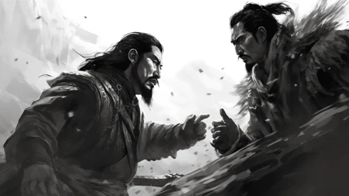 Captivating Black and White Painting of Men Fighting | Concept Art