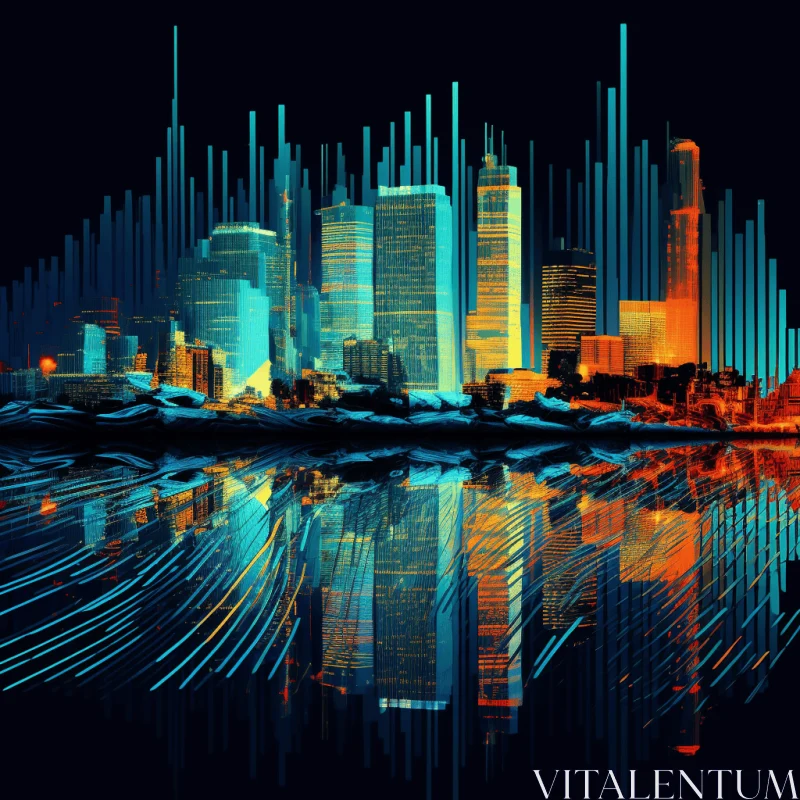 Captivating Cityscape: Bright Lines on a Black Night AI Image