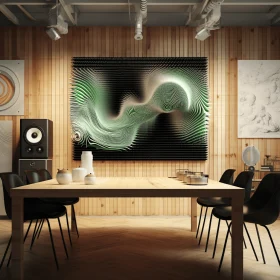 Captivating Futuristic Chromatic Waves Artwork on Black Glass Table