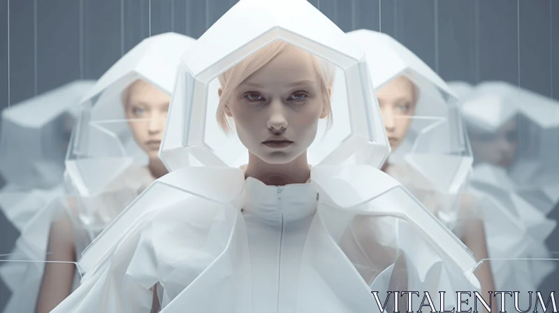 Futuristic Women in Ambient Occlusion Mirrors | Ethereal Soft-Focus Portraits AI Image