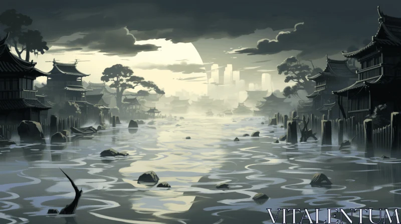 Translucent Water Landscape: Apocalyptic Vision in Anime Style AI Image