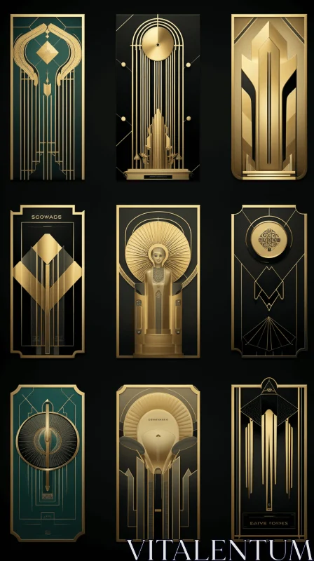 AI ART Art Deco Gold Banners Vector Illustration with Dystopian Atmospheres